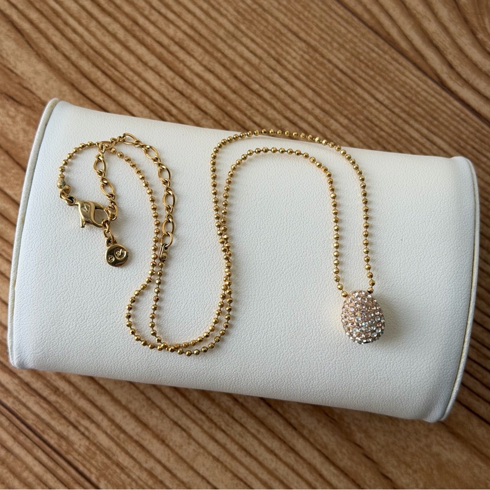 Swarovski Crystal Gold Toned Necklace With Oval/Circle Pendant - READ